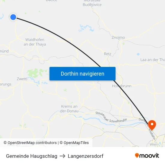 Gemeinde Haugschlag to Langenzersdorf map