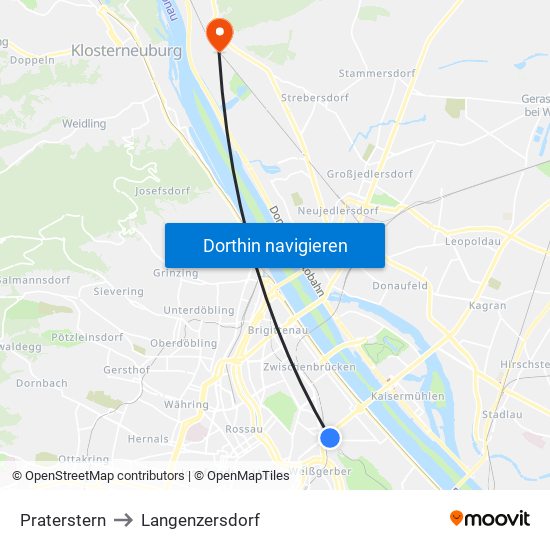Praterstern to Langenzersdorf map