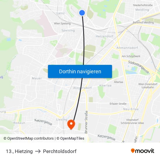 13., Hietzing to Perchtoldsdorf map