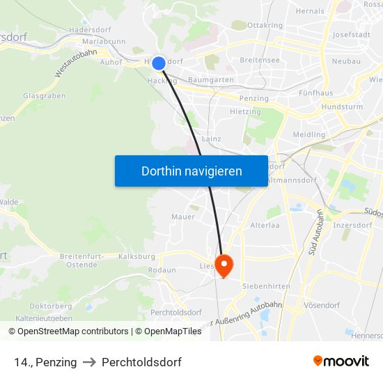 14., Penzing to Perchtoldsdorf map