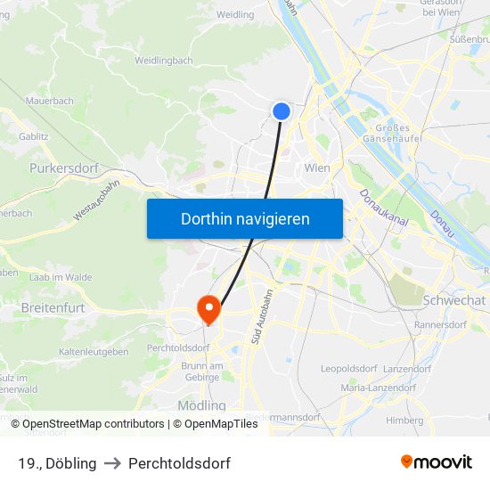 19., Döbling to Perchtoldsdorf map
