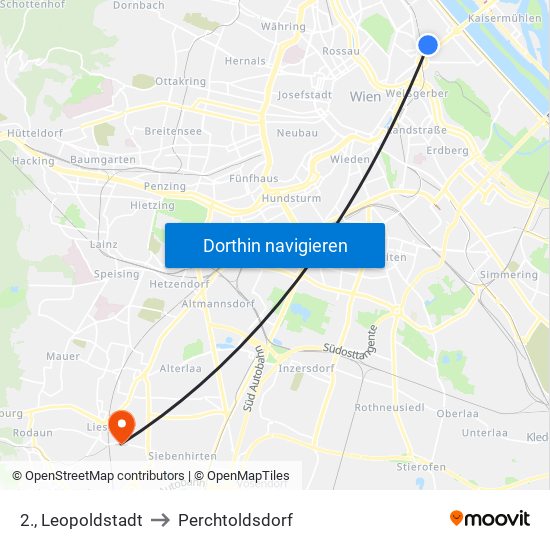 2., Leopoldstadt to Perchtoldsdorf map