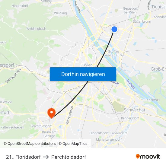 21., Floridsdorf to Perchtoldsdorf map