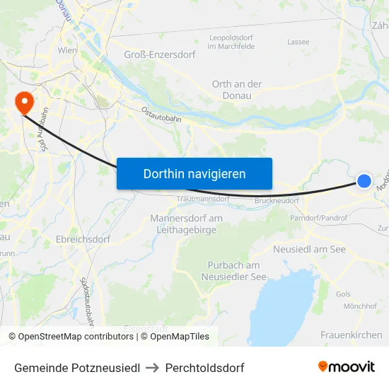 Gemeinde Potzneusiedl to Perchtoldsdorf map