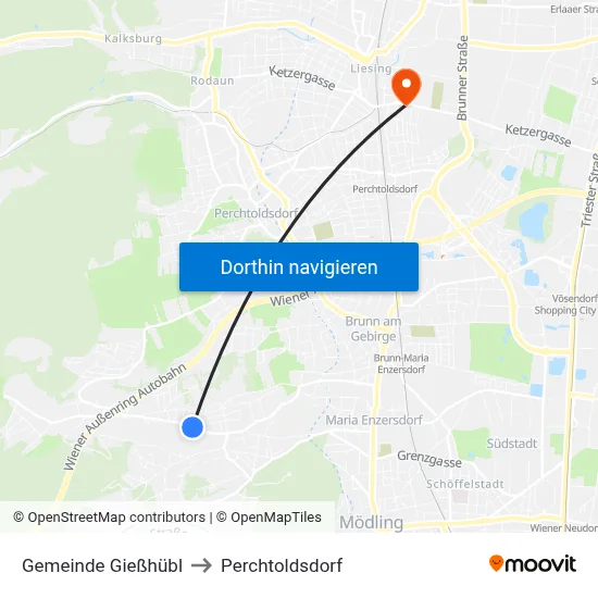 Gemeinde Gießhübl to Perchtoldsdorf map