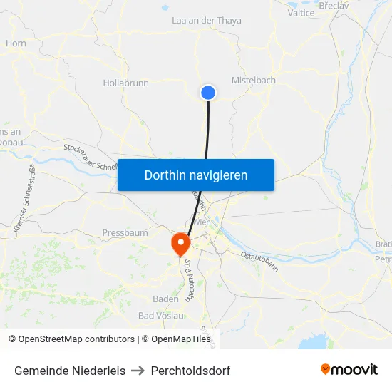 Gemeinde Niederleis to Perchtoldsdorf map