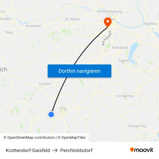 Krottendorf-Gaisfeld to Perchtoldsdorf map