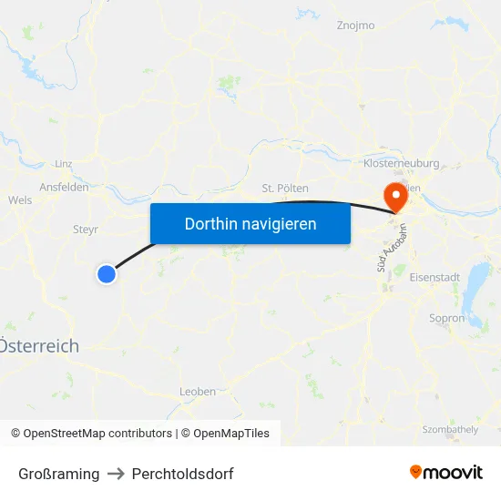 Großraming to Perchtoldsdorf map