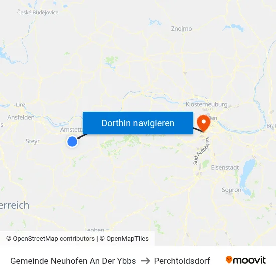 Gemeinde Neuhofen An Der Ybbs to Perchtoldsdorf map