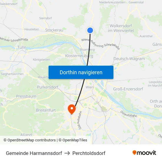 Gemeinde Harmannsdorf to Perchtoldsdorf map