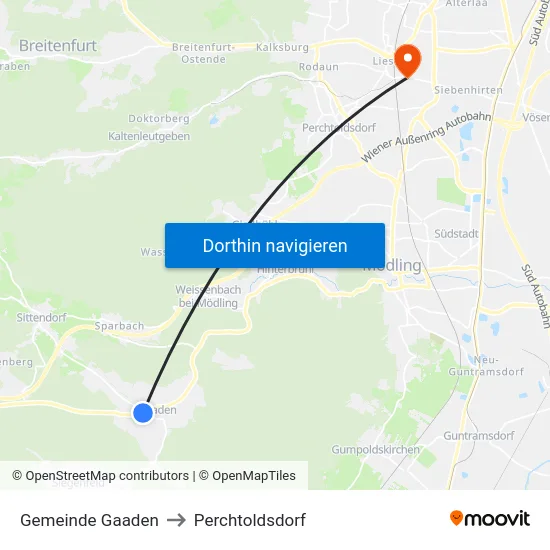 Gemeinde Gaaden to Perchtoldsdorf map