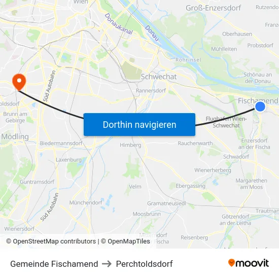 Gemeinde Fischamend to Perchtoldsdorf map