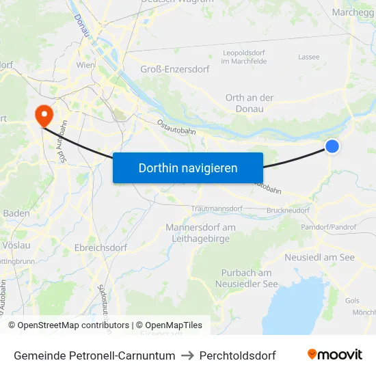 Gemeinde Petronell-Carnuntum to Perchtoldsdorf map