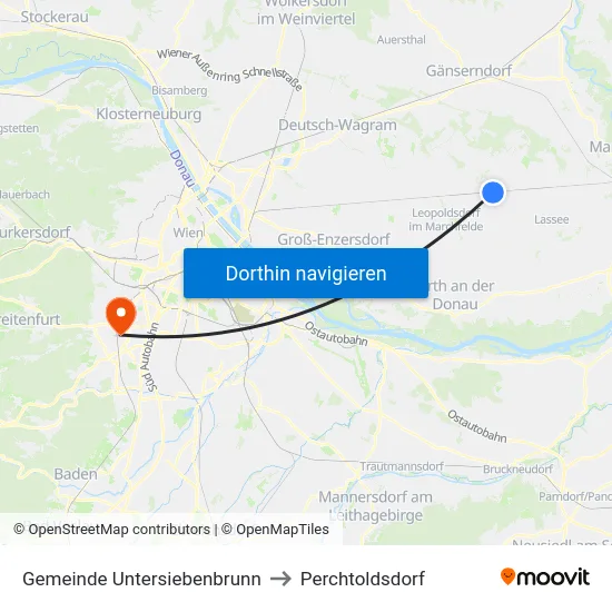 Gemeinde Untersiebenbrunn to Perchtoldsdorf map