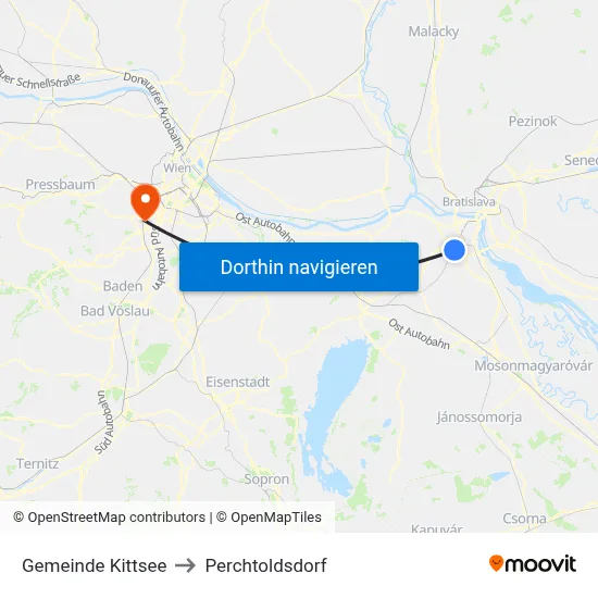 Gemeinde Kittsee to Perchtoldsdorf map