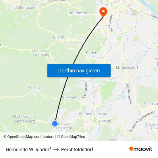 Gemeinde Willendorf to Perchtoldsdorf map