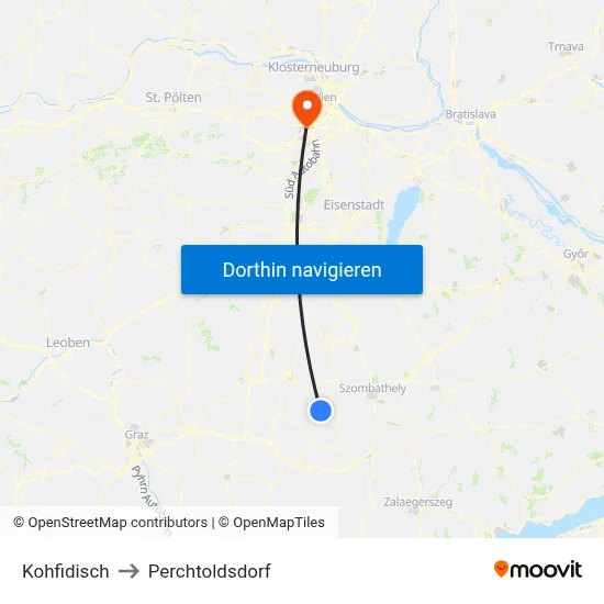 Kohfidisch to Perchtoldsdorf map