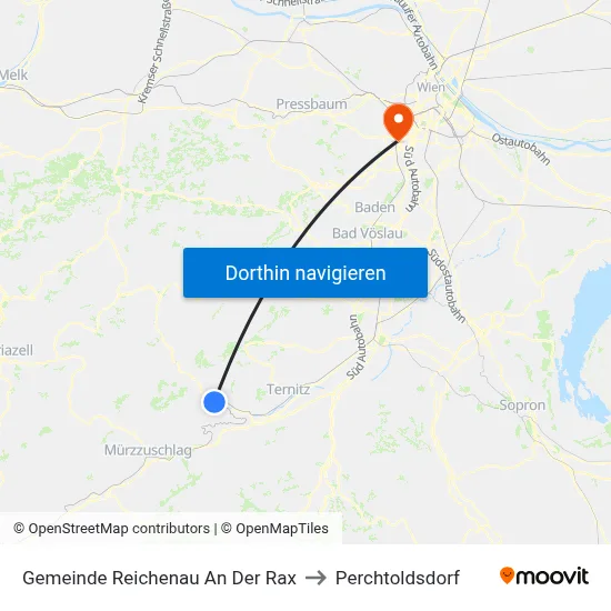 Gemeinde Reichenau An Der Rax to Perchtoldsdorf map