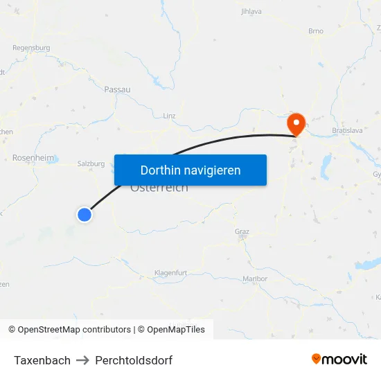 Taxenbach to Perchtoldsdorf map
