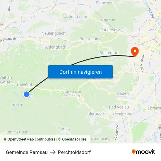 Gemeinde Ramsau to Perchtoldsdorf map