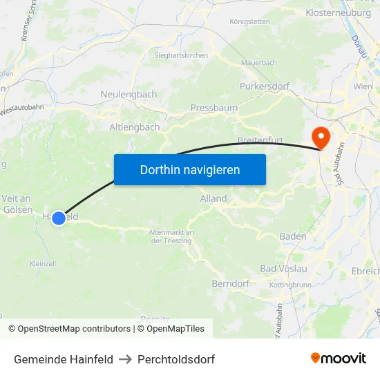 Gemeinde Hainfeld to Perchtoldsdorf map