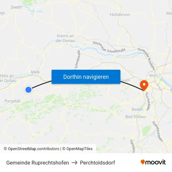 Gemeinde Ruprechtshofen to Perchtoldsdorf map