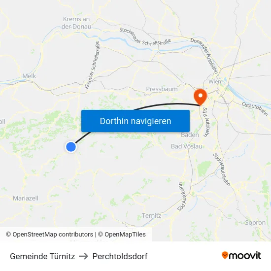 Gemeinde Türnitz to Perchtoldsdorf map