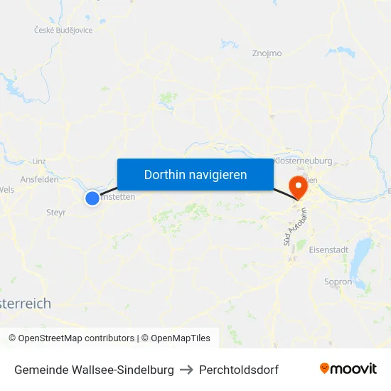 Gemeinde Wallsee-Sindelburg to Perchtoldsdorf map