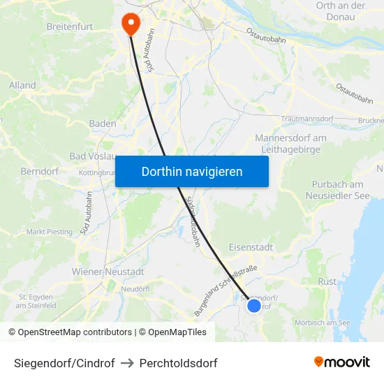 Siegendorf/Cindrof to Perchtoldsdorf map