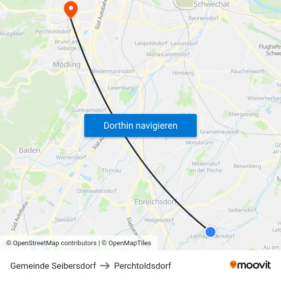 Gemeinde Seibersdorf to Perchtoldsdorf map