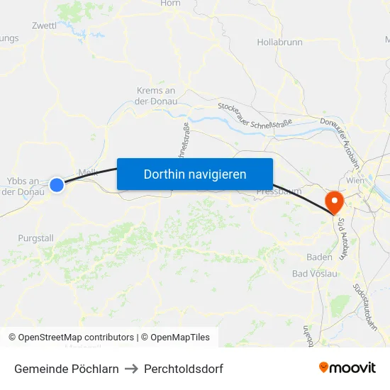 Gemeinde Pöchlarn to Perchtoldsdorf map