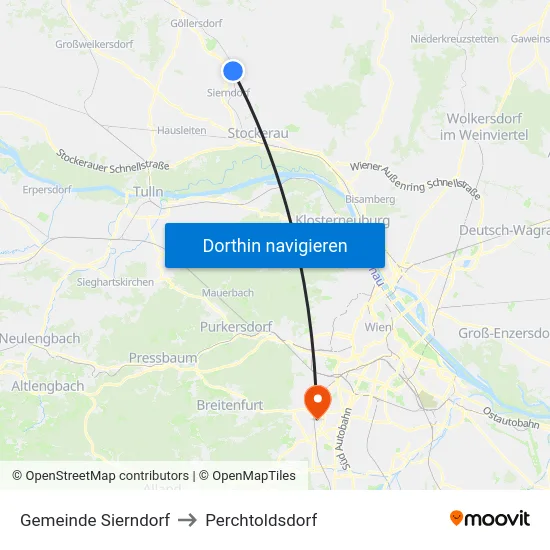 Gemeinde Sierndorf to Perchtoldsdorf map