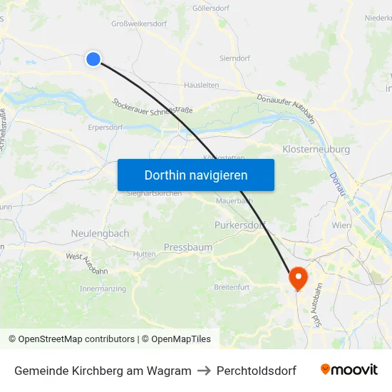 Gemeinde Kirchberg am Wagram to Perchtoldsdorf map