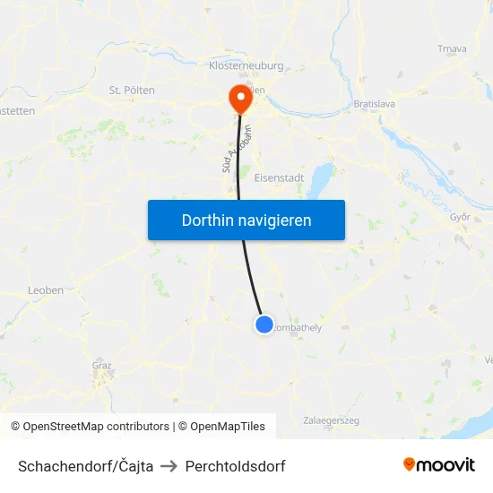 Schachendorf/Čajta to Perchtoldsdorf map