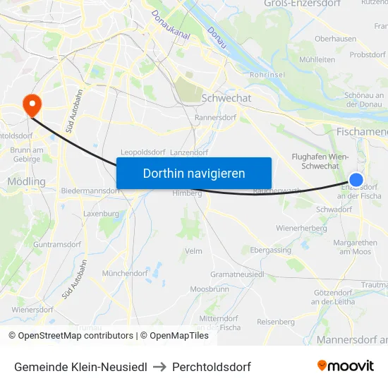 Gemeinde Klein-Neusiedl to Perchtoldsdorf map