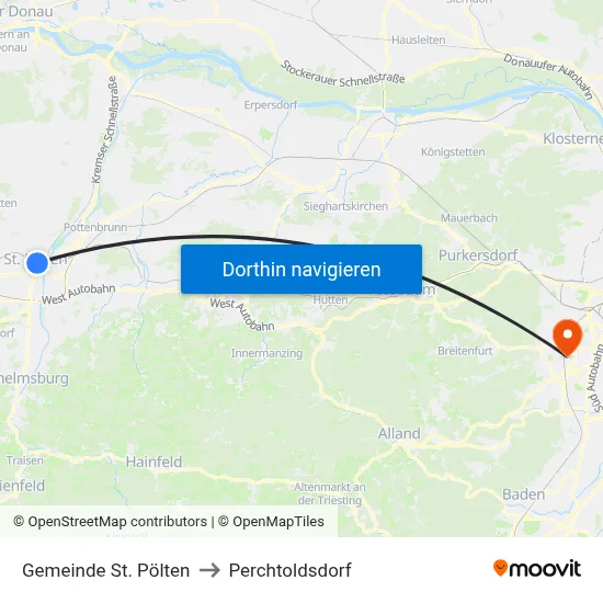 Gemeinde St. Pölten to Perchtoldsdorf map