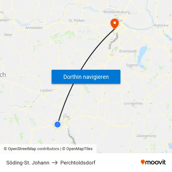 Söding-St. Johann to Perchtoldsdorf map