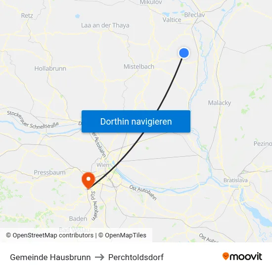Gemeinde Hausbrunn to Perchtoldsdorf map