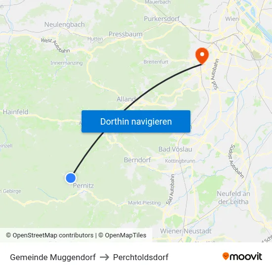 Gemeinde Muggendorf to Perchtoldsdorf map
