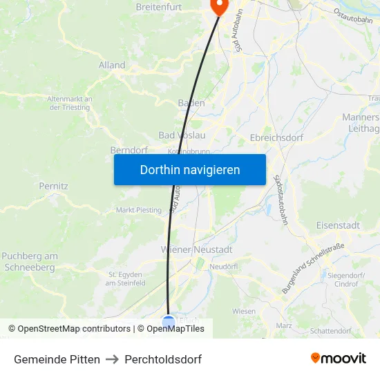 Gemeinde Pitten to Perchtoldsdorf map