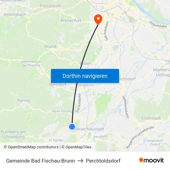 Gemeinde Bad Fischau-Brunn to Perchtoldsdorf map