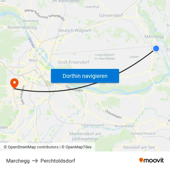 Marchegg to Perchtoldsdorf map