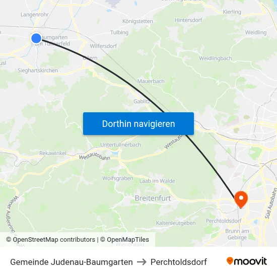 Gemeinde Judenau-Baumgarten to Perchtoldsdorf map