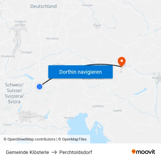 Gemeinde Klösterle to Perchtoldsdorf map