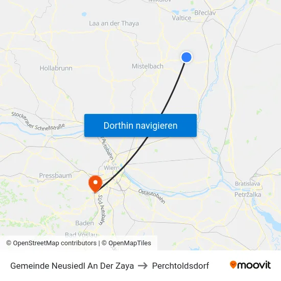 Gemeinde Neusiedl An Der Zaya to Perchtoldsdorf map