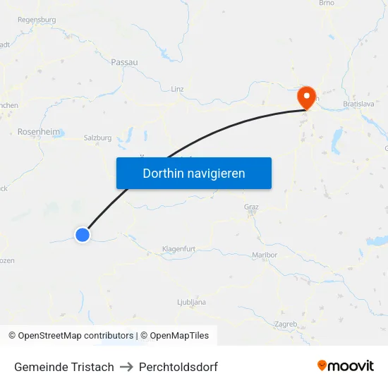 Gemeinde Tristach to Perchtoldsdorf map