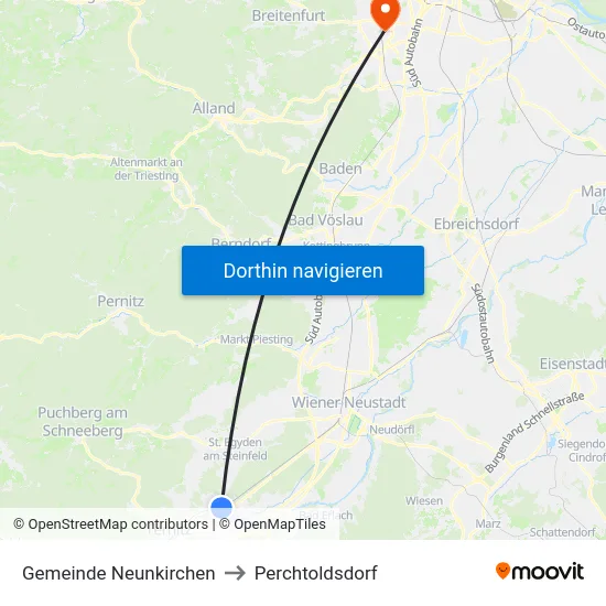 Gemeinde Neunkirchen to Perchtoldsdorf map