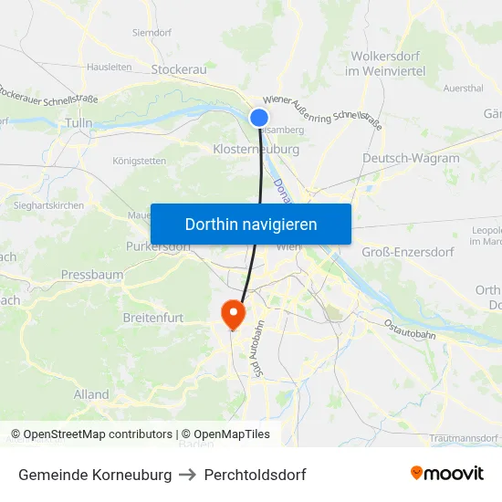 Gemeinde Korneuburg to Perchtoldsdorf map