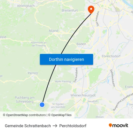 Gemeinde Schrattenbach to Perchtoldsdorf map