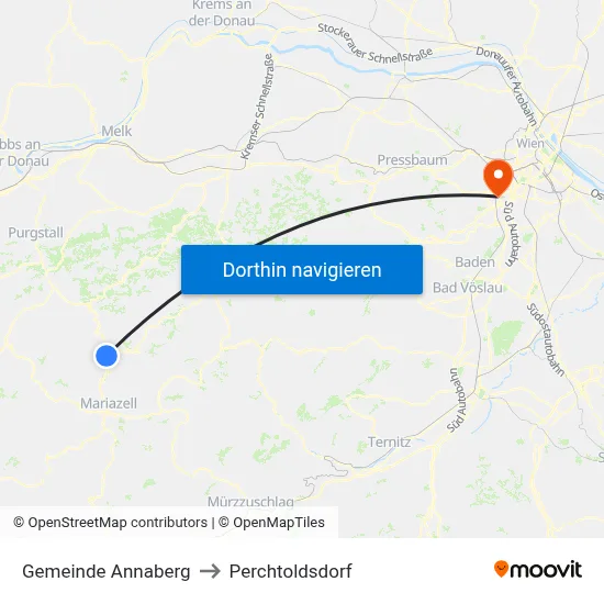 Gemeinde Annaberg to Perchtoldsdorf map